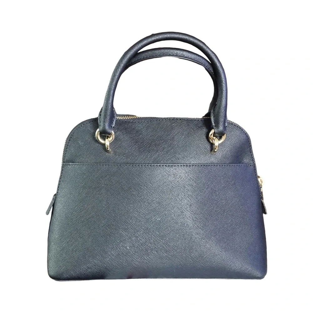 Michael Kors Black Saffiano Leather Dome Satchel Gold Hardware Handbag